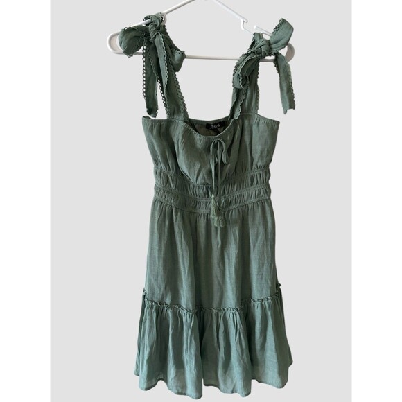 Trixxi Women's Smocked Waist Mini Dress Size Small Sage Green Tie Straps NWT - Picture 3 of 10